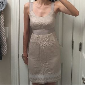 Banana Republic Beige Linen Embroidered Hem Dress